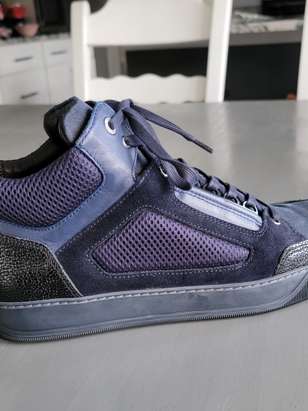 Lanvin Paris Men's Mixed Media Suede Leather High Top Sneakers Blue Black Sz 11